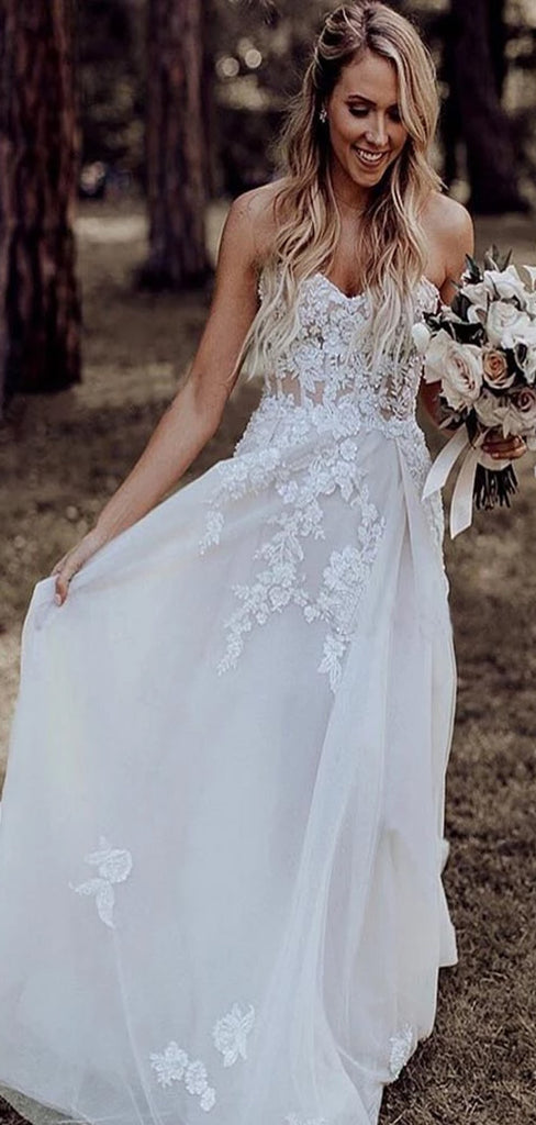 Chic A-line Lace Vintage Sweetheart Beach Dream Wedding Dresses WD019
