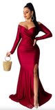 Charming Long Sleeves Off the Shoulder Mermaid Unique Elegant Formal Black Girls Slay Satin Evening Long Prom Dresses PD535