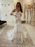 Charming Mermaid Lace Vintage Fashion Modest Wedding Dresses WD034