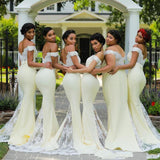Charming Mermaid Off the Shoulder Yellow Long Bridesmaid Dresses BD058