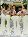 Charming Mermaid Off the Shoulder Yellow Long Bridesmaid Dresses BD058