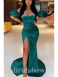 Charming Mermaid Satin Modest New Long Slit Elegant Evening Prom Dresses PD1187