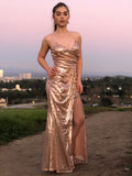 Charming Mermaid Spaghetti Straps Sequin Popular Long Party Evening Prom Dresses PD1358