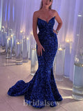 Charming Mermaid Strapless Royal Blue Sequin Popular Long Party Evening Prom Dresses PD1359