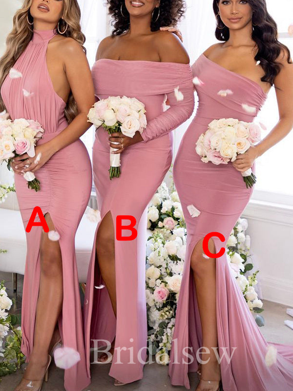 Charming Mismatched Pink Mermaid Elegant Long Formal Bridesmaid Dresses BD168