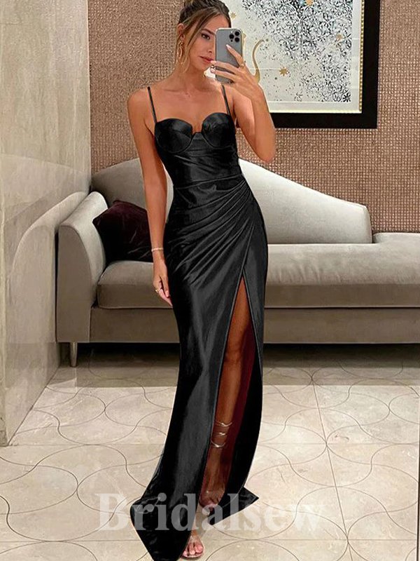 Charming New Black Satin Fashion Elegant Mermaid Formal Long Evening Prom Dresses PD1042