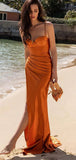 Charming New Burnt Orange Satin Fashion Elegant Mermaid Formal Long Evening Prom Dresses PD1043