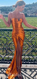 Charming New Burnt Orange Satin Fashion Elegant Mermaid Formal Long Evening Prom Dresses PD1043
