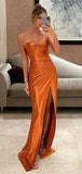 Charming New Burnt Orange Satin Fashion Elegant Mermaid Formal Long Evening Prom Dresses PD1043