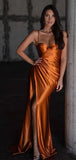 Charming New Burnt Orange Satin Fashion Elegant Mermaid Formal Long Evening Prom Dresses PD1043
