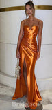 Charming New Burnt Orange Satin Fashion Elegant Mermaid Formal Long Evening Prom Dresses PD1043