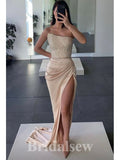 Charming New Sequin Champagne Elegant Mermaid Formal Modest Long Evening Prom Dresses PD1039