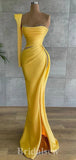 Charming New Yellow Elegant Unique Mermaid Formal Modest Long Evening Prom Dresses PD1038
