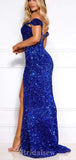 Charming Off the Shoulder Sequin Royal Blue Mermaid Long Party Evening Prom Dresses PD1356