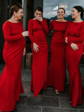 Charming Red Long Sleeves Mermaid Elegant Bridesmaid Dresses BD026