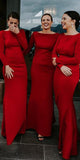 Charming Red Long Sleeves Mermaid Elegant Bridesmaid Dresses BD026