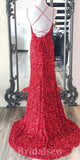 Charming Red Sequin Sparkly Mermaid Stylish Slit Long Party Evening Prom Dresses PD967