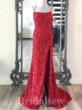 Charming Red Sequin Sparkly Mermaid Stylish Slit Long Party Evening Prom Dresses PD967