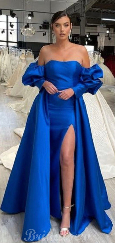 Charming Royal Blue Elegant Satin Party Women Long Evening Prom Dresses PD574