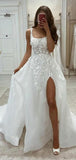 Charming Romantic Lace Square Neck Vintage Wedding Dresses WD052