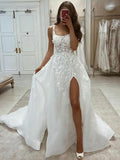 Charming Romantic Lace Square Neck Vintage Wedding Dresses WD052