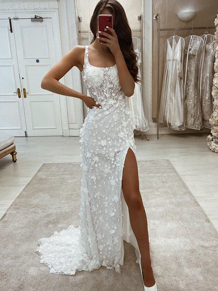 Charming Romantic Lace Square Neck Vintage Wedding Dresses WD052