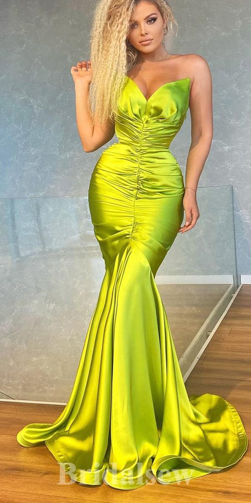 Elegant Strapless Best Mermaid Sexy Satin Long Women Evening Prom Dresses  PD710