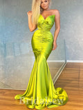 Charming Sexy Strapless Satin Long Elegant Mermaid Modest Prom Dresses PD1152