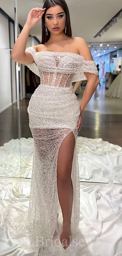 Charming Sparkly Sequin Glitter Mermaid Elegant Modest Women Long Evening Prom Dresses PD614