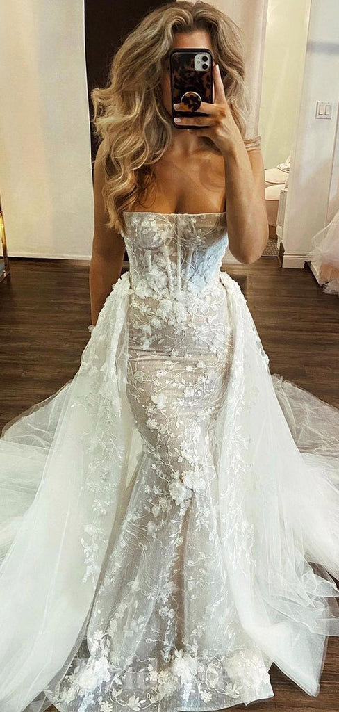 Charming Strapless Mermaid Princess Garden Beach Vintage Long Wedding Dresses, Bridal Gown WD443
