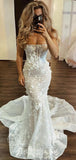 Charming Strapless Mermaid Princess Garden Beach Vintage Long Wedding Dresses, Bridal Gown WD443