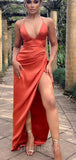 Charming V-Neck Sleeveless Simple Slit Women Formal Evening Long Prom Dresses PD565