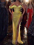 Charming Yellow Sequin Sparkly Glitter Mermaid Elegant Party Modest Women Long Evening Prom Dresses PD626