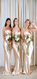 Cheap Champagne One Straps Mermaid Simple Bridesmaid Dresses BD054