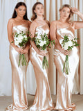 Cheap Champagne One Straps Mermaid Simple Bridesmaid Dresses BD054