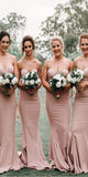 Cheap Mermaid Sweetheart Sleeveless Blush Pink Long Bridesmaid Dresses BD060