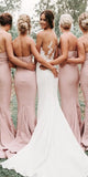Cheap Mermaid Sweetheart Sleeveless Blush Pink Long Bridesmaid Dresses BD060