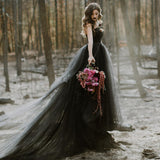 Chic A-line Black Unique Vintage Long Wedding Dresses, Bridal Gowns WD112