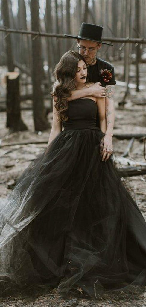 Chic A-line Black Unique Vintage Long Wedding Dresses, Bridal Gowns WD bridalsew Chic A-line Black Unique Vintage Long Wedding Dresses, Bridal Gowns WD bridalsew