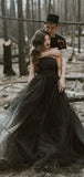 Chic A-line Black Unique Vintage Long Wedding Dresses, Bridal Gowns WD112