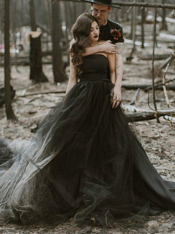 Chic A-line Black Unique Vintage Long Wedding Dresses, Bridal Gowns WD bridalsew Chic A-line Black Unique Vintage Long Wedding Dresses, Bridal Gowns WD bridalsew