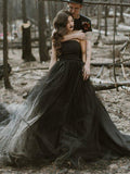 Chic A-line Black Unique Vintage Long Wedding Dresses, Bridal Gowns WD112