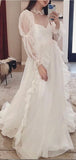Chic A-line Off White Unique Vintage Long Wedding Dresses, Bridal Gowns WD114
