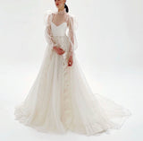 Chic A-line Off White Unique Vintage Long Wedding Dresses, Bridal Gowns WD114