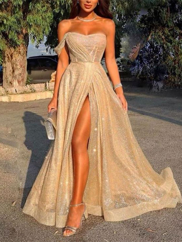 Chic A-line Sweetheart Sparkly Long Prom Dresses Cheap Evening Dress PD144