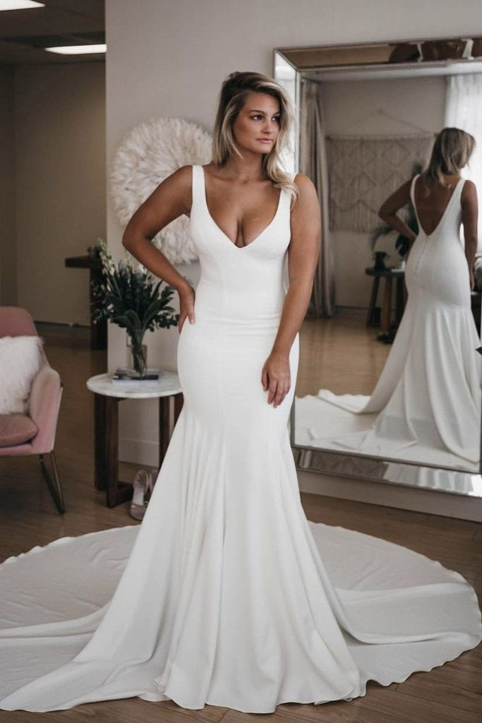 Chic Mermaid Beach Satin Long Cheap Long Wedding Dresses, Bridal Gown bridalsew Chic Mermaid Beach Satin Long Cheap Long Wedding Dresses, Bridal Gown bridalsew