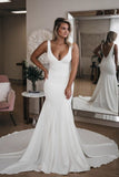 Chic Mermaid Beach Satin Long Cheap Long Wedding Dresses, Bridal Gown WD088