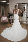 Chic Mermaid Beach Satin Long Cheap Long Wedding Dresses, Bridal Gown WD088