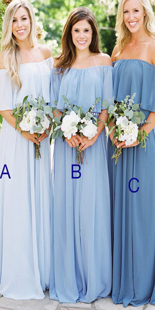 Chiffon Blue Mismatched Cheap Long Bridesmaid Dresses BD036