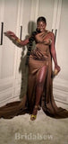 Chocolate Mermaid One Shoulder Unique Formal Party Long Elegant Evening Prom Dresses PD1064